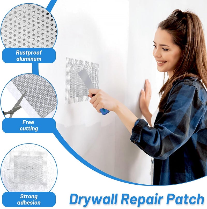 LifeisLuck 12 PCS 4/6/8 Inch Wall Repair Patch Kit, Aluminum Mesh Dry Wall Hole Repair Patch with Scraper Sandpapers Gloves Heavy Duty Wall Repair for Large Holes Quick Fixes - Image 4